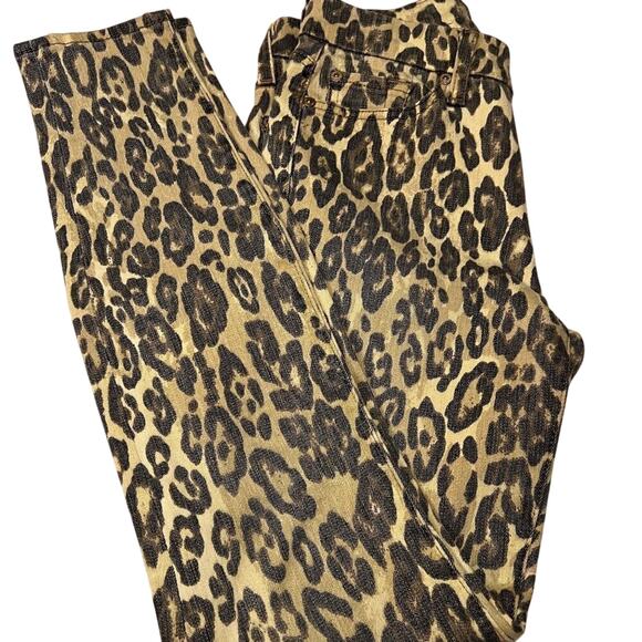 7 for All Mankind jeans brown & tan animal print stretch skinny ankle Sz 26 US 2 - Picture 1 of 9